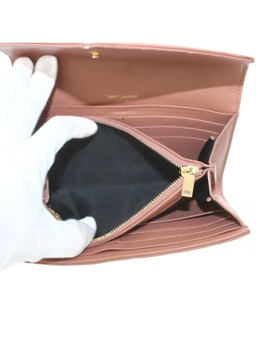 Saint Laurent Paris Cassandralogo Stitch Wallet Coin Purse Flap Lambskin Brown